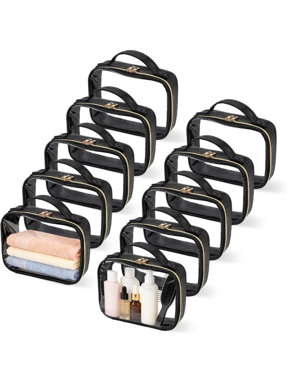 10 Pack Clear Travel Toiletry Bags - TSA Approved Makeup & Storage Bags with